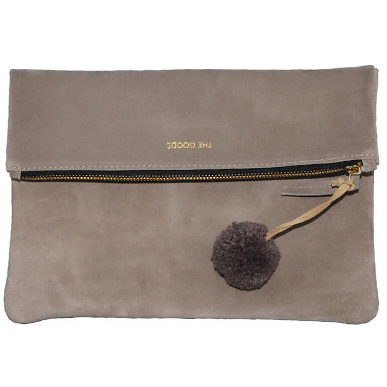 Mushroom Suede Fold Over Clutch