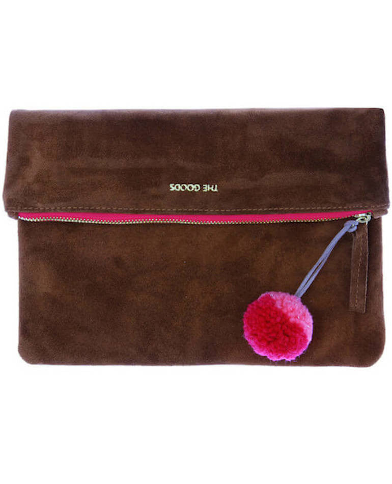 Tan Suede Fold Over Clutch