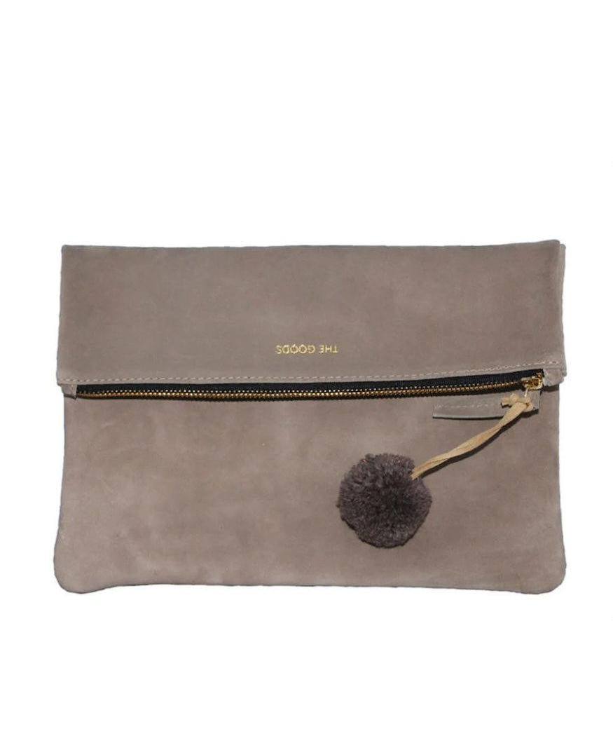 Mushroom Suede Fold Over Clutch