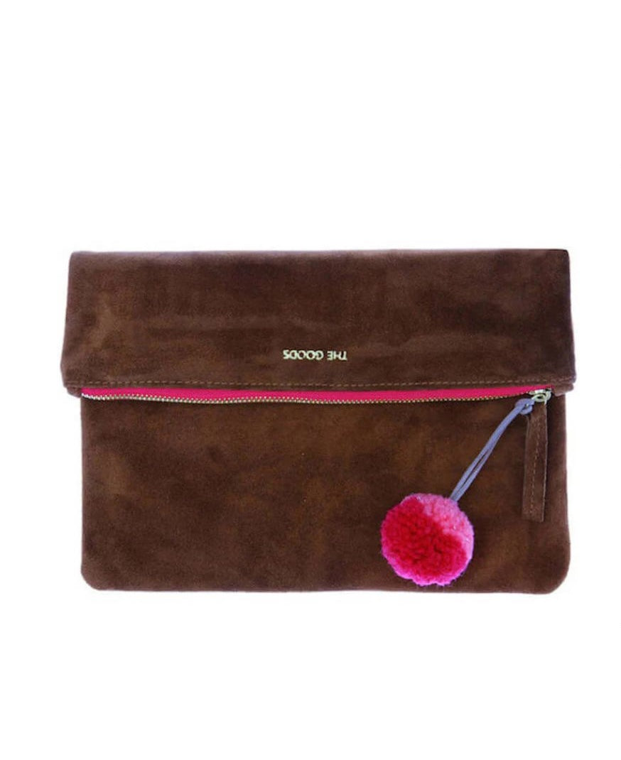 Tan Suede Fold Over Clutch