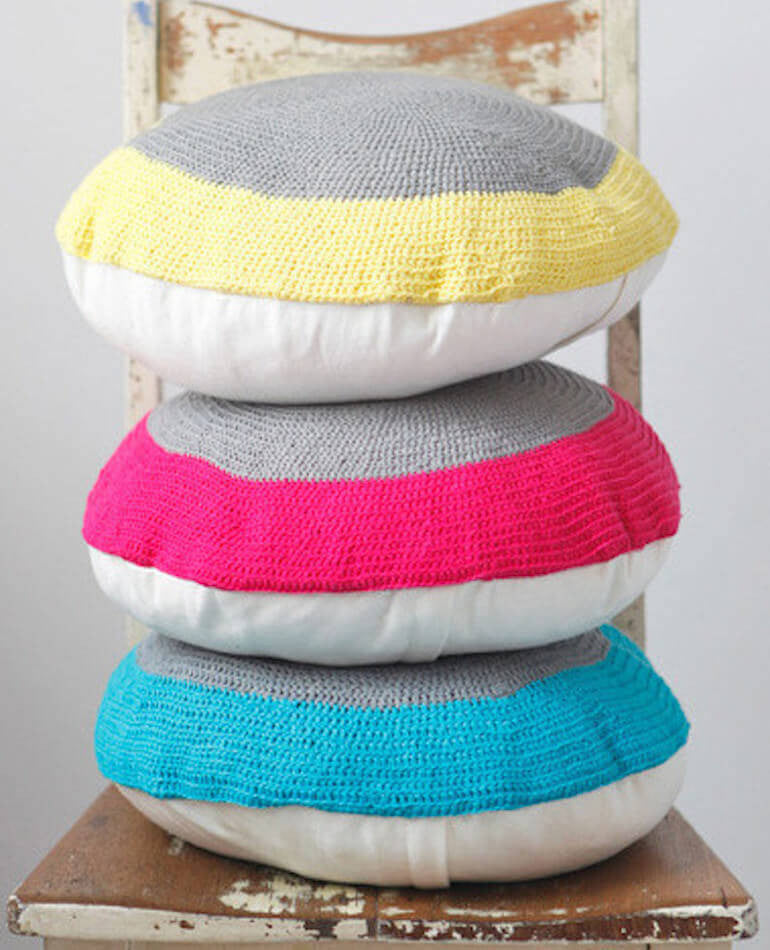 Yellow and Grey Crocheted Cushion | Taylor + Cloth | BackstreetShopper.com.au